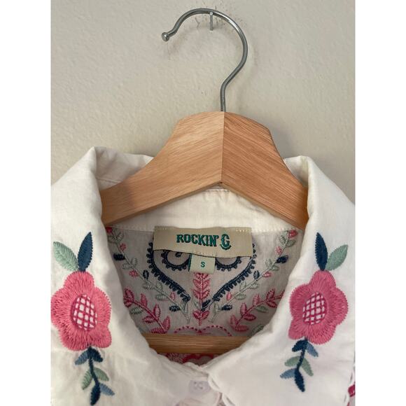 Rockin’ C White Puff Sleeve Embroidered Blouse - Picture 3 of 6